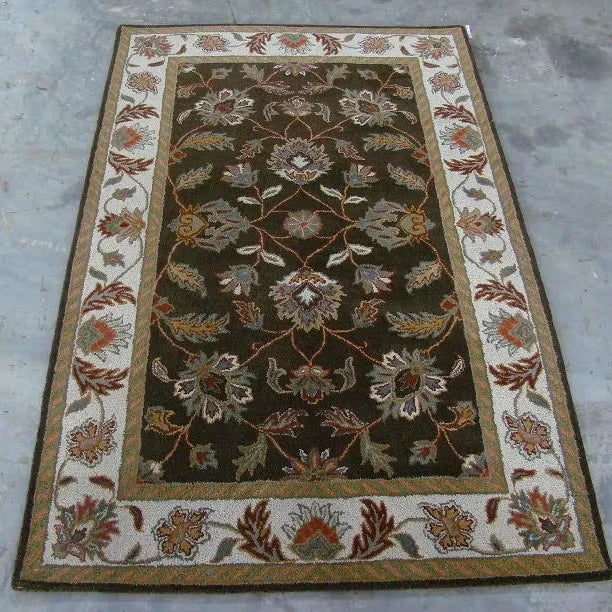Hot Selling Traditional Black Hand Tufted Wool Area Rug Persian Floral Design Cut Pile Carpet for Living Room Bedroom Hotel Home