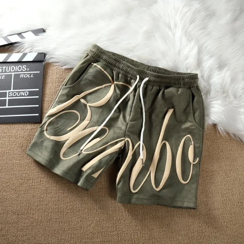 Men's Shorts Foam Letters Print Drawstring Loose Casual Pants Men Women Couple Beach Holiday Shortpant