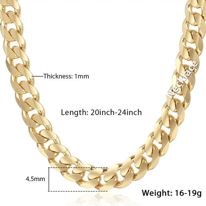 Men's Cuban Link Chain Necklace Gold Color Stainless Steel Chain Necklace Gift for Men Hiphop Jewelry 4.5mm 50cm 60cm