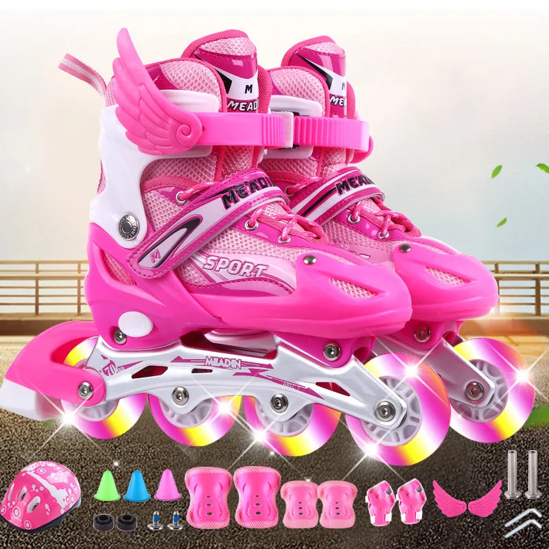 Single Row Children's Breathable High Quality Outdoor Roller Skating Shoes Cotton Upper Colorful Light Wheel Mobility Parkour
