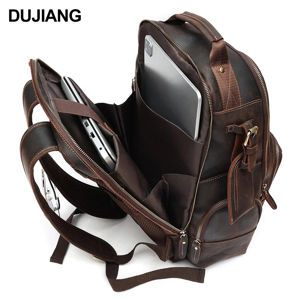 Men's Retro Luxury Fashion Style Leather Daypack for Travel and School Luxury Leather Bagpack for Men