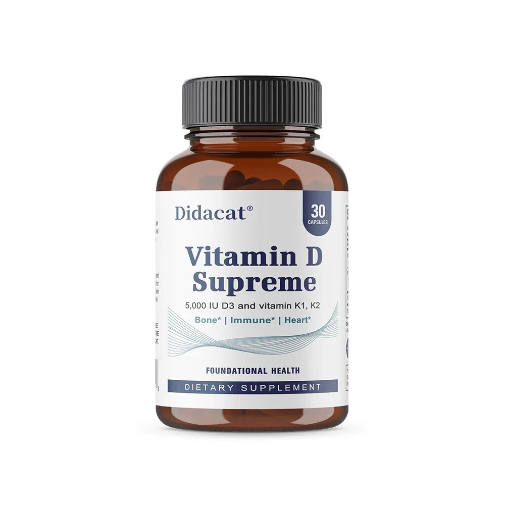 Vitamin D Supreme 5000 IU - Support Immune System + Bone Health - Gluten Free Vitamin D3 Supplement with Vitamin K