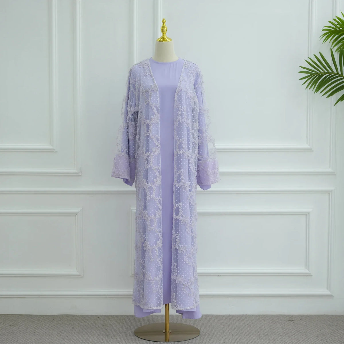 2pcs Abaya with Hijab Women Ramadan Muslim Dress Jilbab Kebaya Islam Kaftan Robe 3D Floral Mesh Abayas 2026 Eid Mubarak Dresses