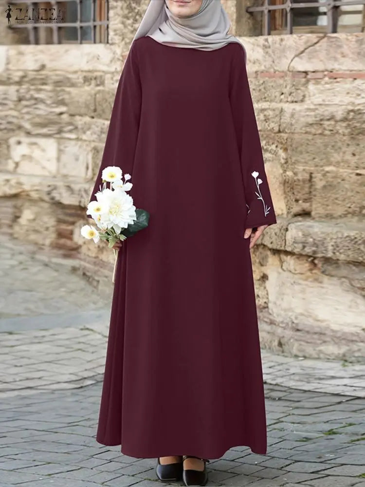 2025 Fashion Muslim Abaya Dress ZANZEA Women Long Dresses Autumn Long Sleeve Embroidered Sundress IsIamic Robe Casual Kaftan