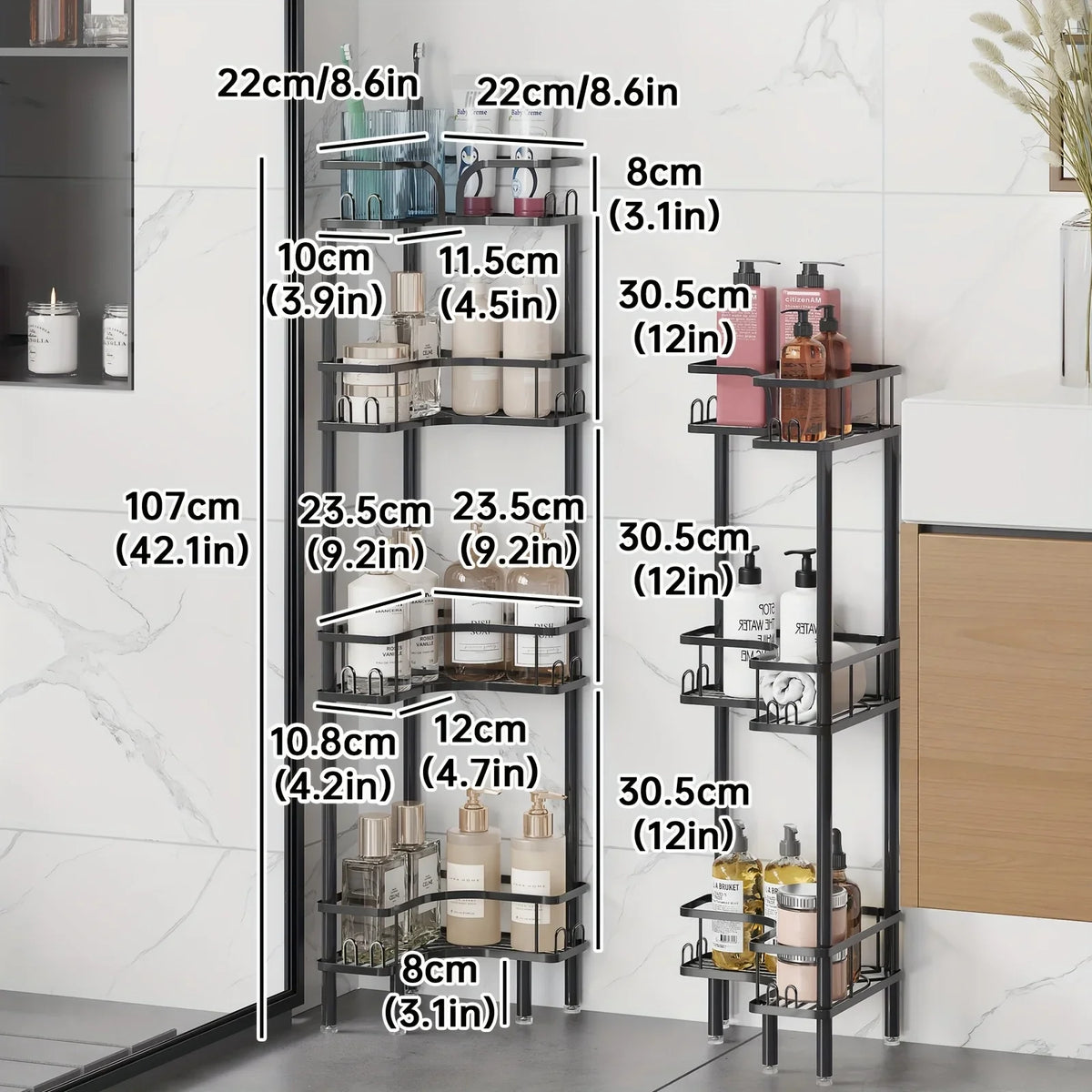 1Pc Bathroom Corner Floor-Standing Storage Rack Multi-Layer Bathroom Toilet Shower Shelf for Shower Gel and Shampoo Triangular Metal Shelf Standing Shower Caddy Corner Stand Shower Rack Corner