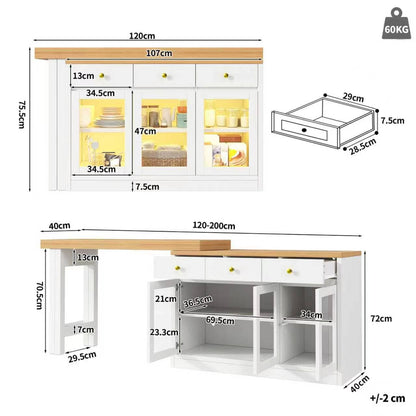 Wholesale Extendable kitchen island with rotatable table, LED lights and storage ARMOIRESTYLE