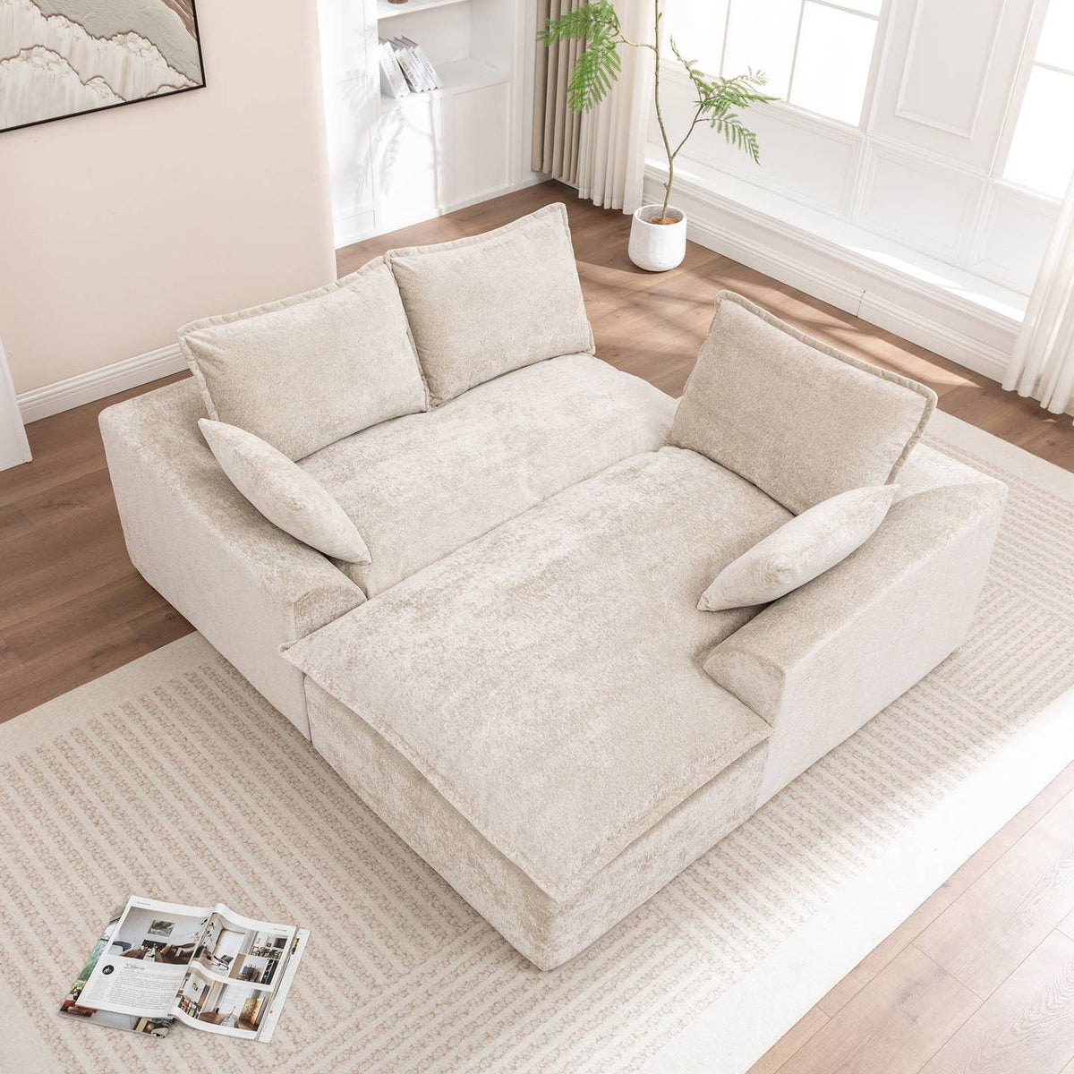 Wholesale Ivory Chenille L‑Shaped Modular Sectional Compressed Sofa