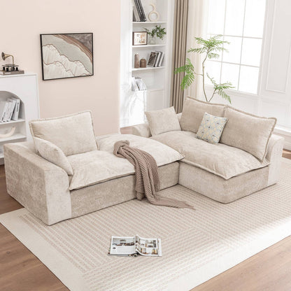 Wholesale Ivory Chenille L‑Shaped Modular Sectional Compressed Sofa