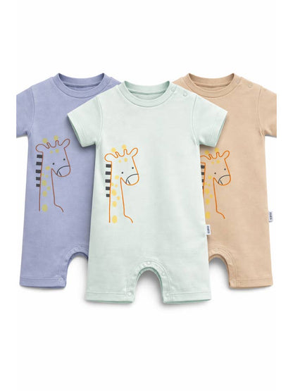 Wholesale Giraffe Print Baby Romper | Soft Cotton Bodysuit 3 Colors