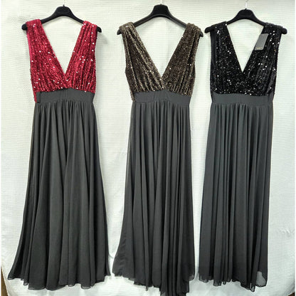 Wholesale Sequin Velour Crossover Neck Maxi Dress
