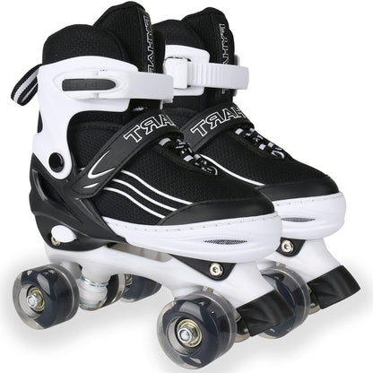Kids Adjustable Roller Skates Light-Up Wheels Indoor/Outdoor Size UK 4-7 – White/Black