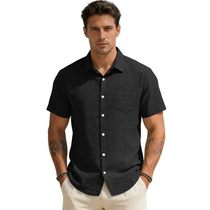 Wholesale Men's Casual Short Sleeve Pocket Open Front Shirt Solid Loose Fit Lapel Collar