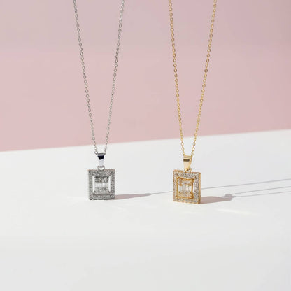 Wholesale Layered Square Crystal Pendant Necklace