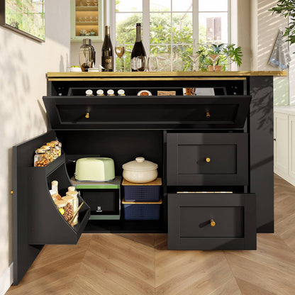 Wholesale Extendable bar table black with storage kitchen cabinet with snack shelf (138-204×39×105cm) MANGROVEPROP