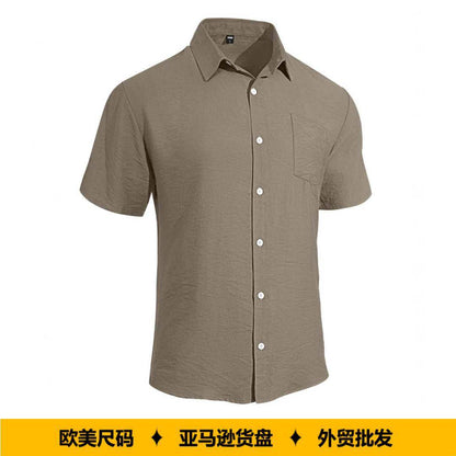 Wholesale Men's Casual Short Sleeve Pocket Open Front Shirt Solid Loose Fit Lapel Collar
