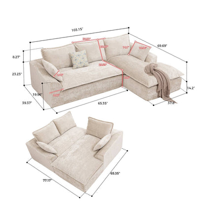 Wholesale Ivory Chenille L‑Shaped Modular Sectional Compressed Sofa