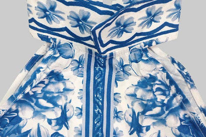 Wholesale A-Line Loose Flower Print Split-Joint Lapel Maxi Dresses