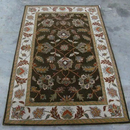 Hot Selling Traditional Black Hand Tufted Wool Area Rug Persian Floral Design Cut Pile Carpet for Living Room Bedroom Hotel Home