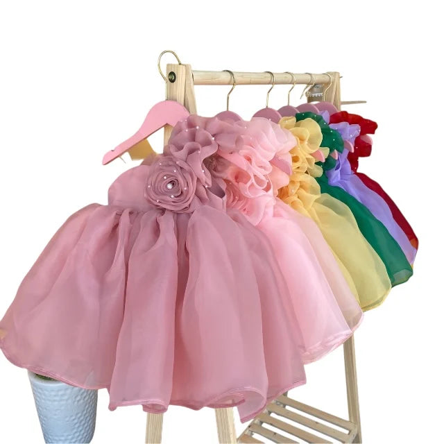 Princess Dress for Baby Girls Floral Beaded Chiffon Dress with Competitive Price Made in Vietnam OEM ODM for Children
