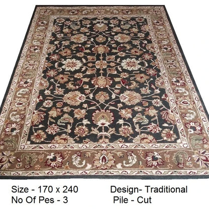 Hot Selling Traditional Black Hand Tufted Wool Area Rug Persian Floral Design Cut Pile Carpet for Living Room Bedroom Hotel Home