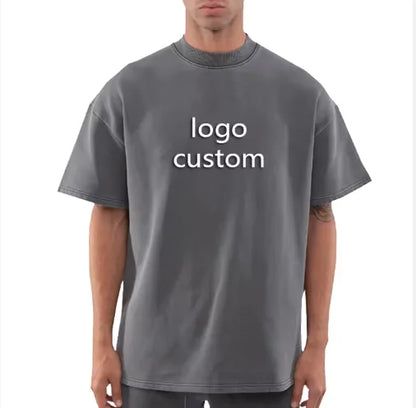 Blank Drop Shoulder Rib O-neck Oversized T-shirt for Men Men's Heavy Cotton t Shirt High Quality Custom LOGO Desgin
