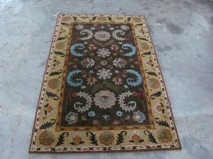 Hot Selling Traditional Black Hand Tufted Wool Area Rug Persian Floral Design Cut Pile Carpet for Living Room Bedroom Hotel Home
