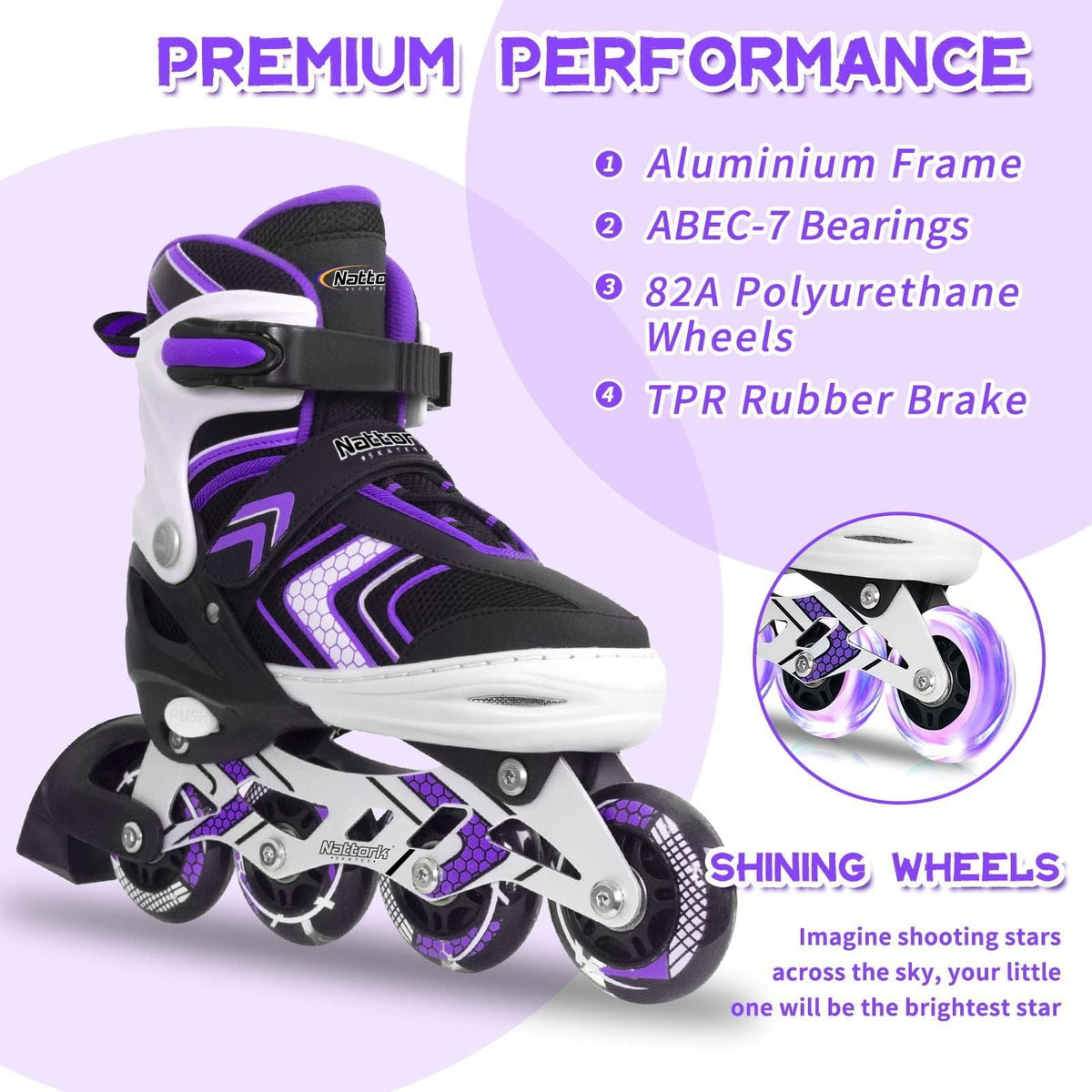 Adjustable Inline Skates Light-Up Wheels – Purple Size 8-12