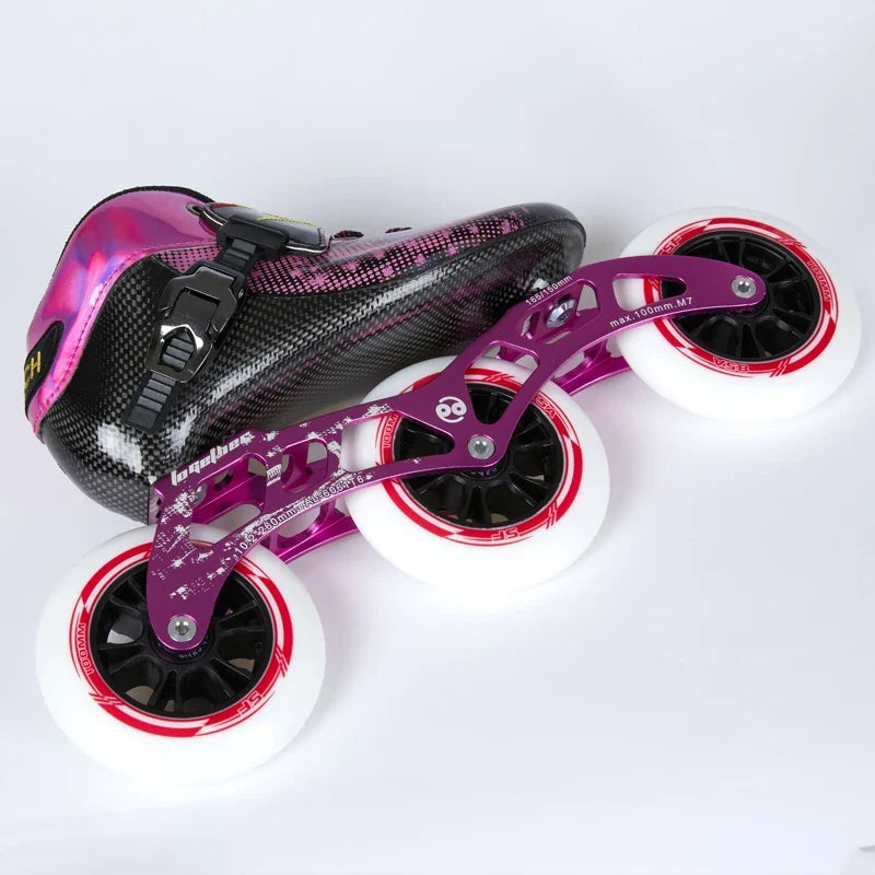 Professional Carbon Fiber Speed Skating Shoes for Boys 4-Wheel 100mm/90mm Roller Inline Skates with Aluminum Chassis PU Material