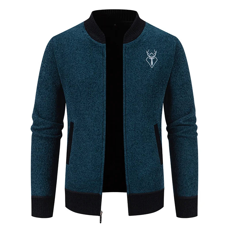 Custom Logo Design Winter Cashmere Knit Cardigan Coat Embroidery Men'S Zipper Slim-Fit Cotton Male Men Jacket Knitted Sweater