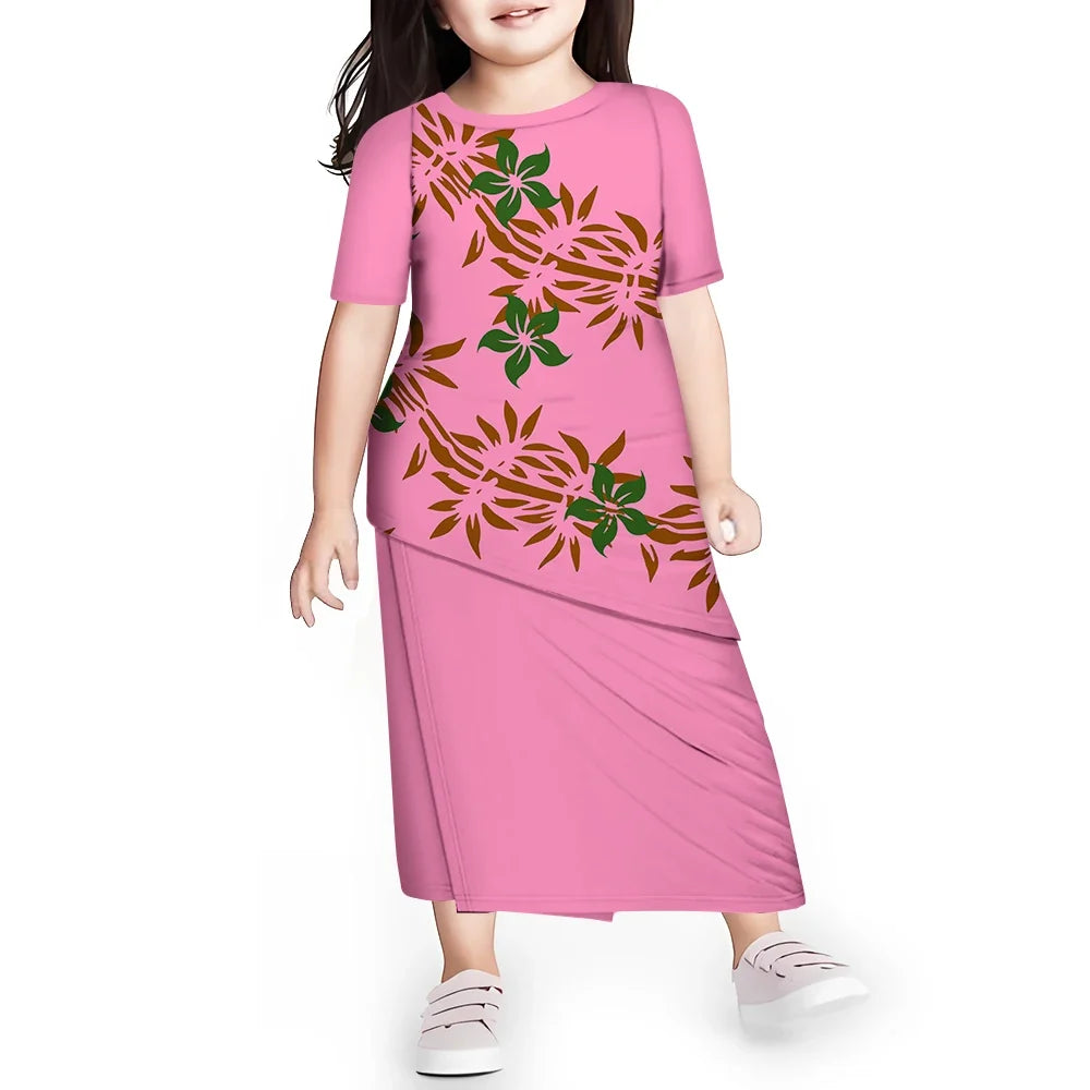 Personal Customized Baby Girls Dress Hawaii Samoa Polynesian Toddler Kids Clothing Puletasi O-neck Party Dresses for Children