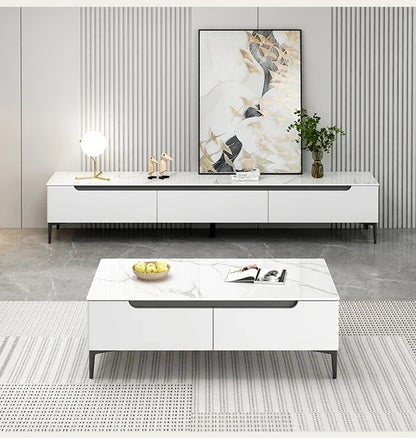 Modern Contemporary Style Wood TV Stand with Sintered Stone Top Easy to Clean for Living Room Small Apartment
