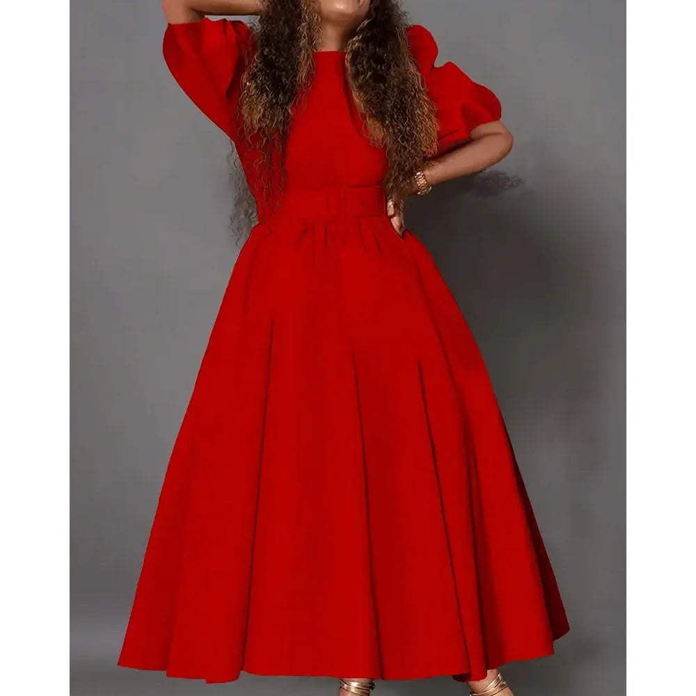 Women Fashion Clothing Ladies Elegant Office Dresses Waist Cinching Casual Loose Plus Size Dress