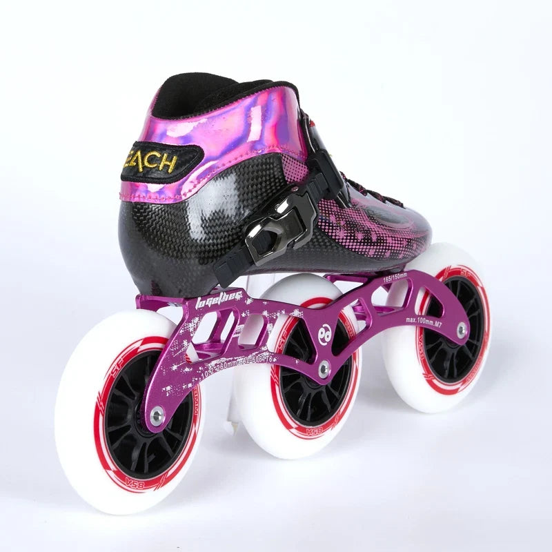 Professional Carbon Fiber Speed Skating Shoes for Boys 4-Wheel 100mm/90mm Roller Inline Skates with Aluminum Chassis PU Material
