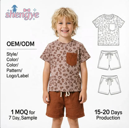 DH ODM Kids Bamboo Casual Shorts Set Little Boys Wholesale Children Clothes Toddler Clothing Baby Bamboo Outdoor Set
