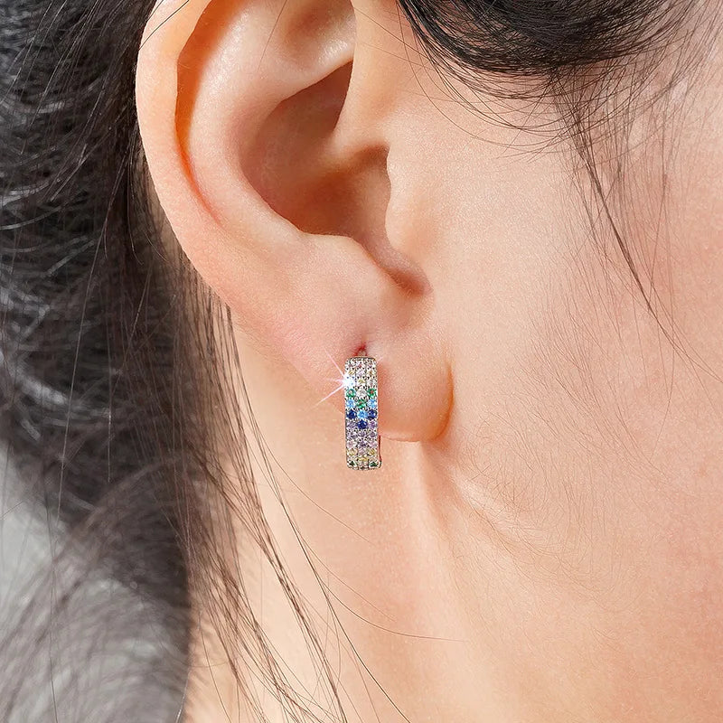 Trendy White Silver Plated Zinc Alloy Huggie Earrings with Crystal Rhinestone Inlay for Women Party Jewelry Fashion Accessories