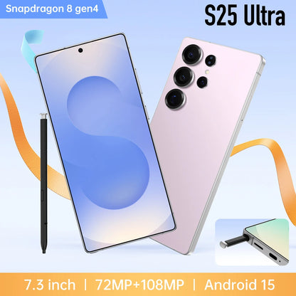 New Global Version S25 Ultra Full-Screen 4G 7.3-Inch Smartphone HD Resolution LTE Cellular OctaCore CPU Waterproof