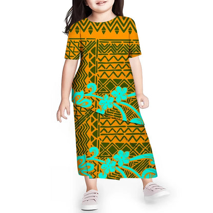 Personal Customized Baby Girls Dress Hawaii Samoa Polynesian Toddler Kids Clothing Puletasi O-neck Party Dresses for Children