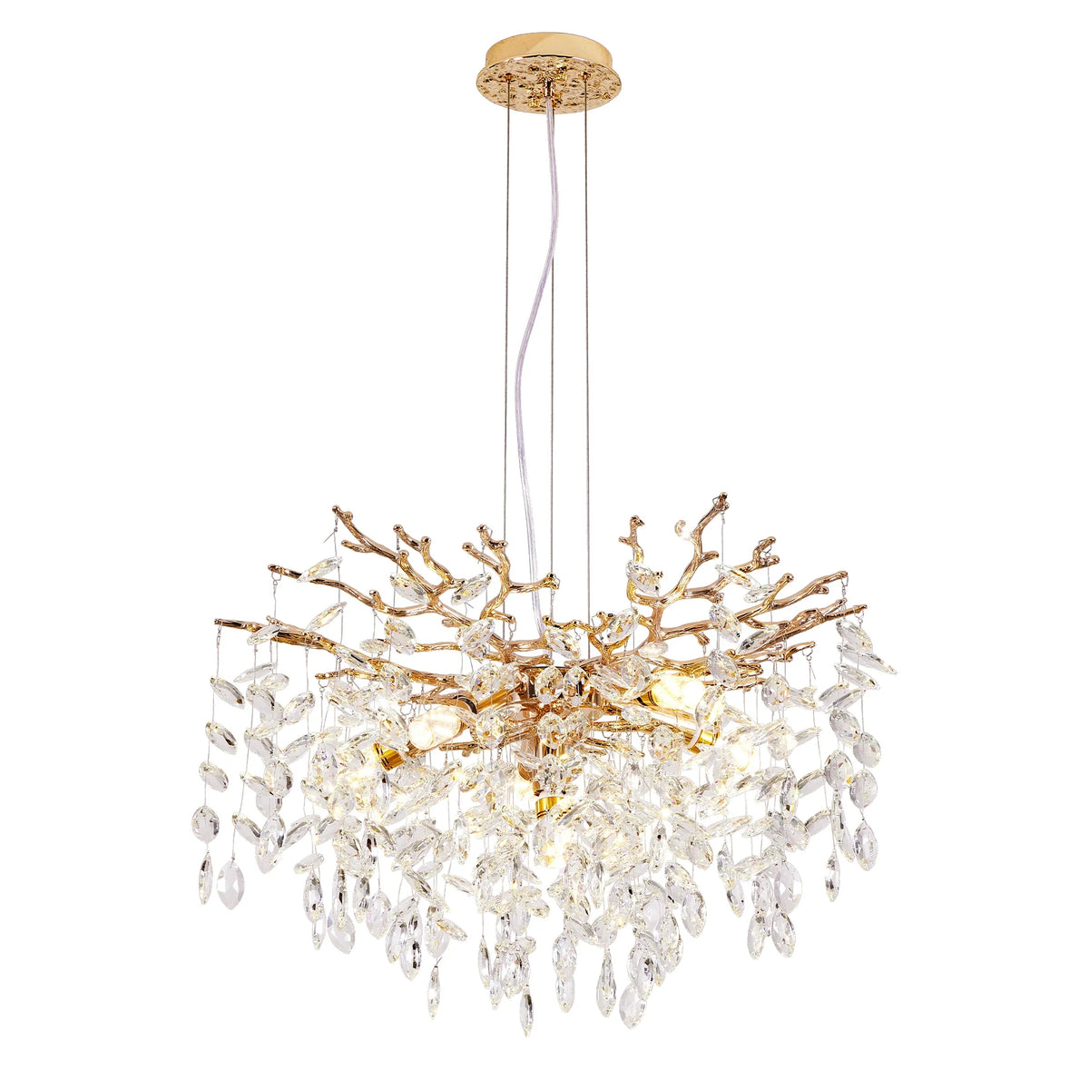 Modern Tree Branch Crystal Chandelier Luxury Gold Crystal Pendant Lighting 23.6" Contemporary 6 Light Chandeliers for LivingRoom