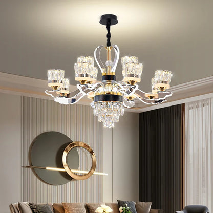 Modern Classic Luxury Villa Banquet Crystal Chandelier Pendant Lamp Chandeliers for Livingroom Dining Adjustable Height