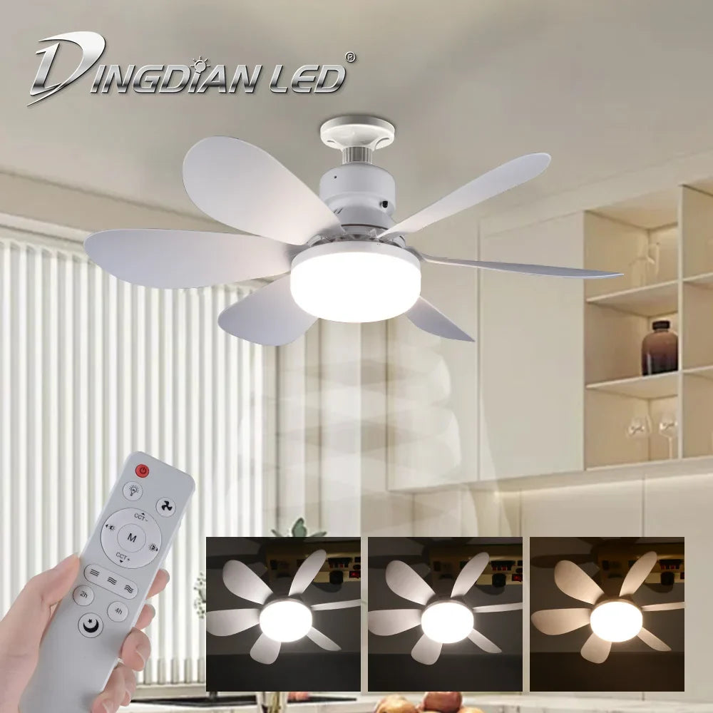 Dingdian 52CM 6 Blade LED Fan Light Easy Install Modern ABS Ceiling Fan Light for Livingroom Decorative Indoor Remote Control