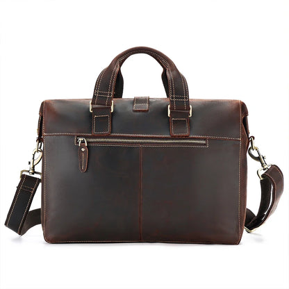 Large-Capacity Leather Briefcase for Men Retro Portable Business Bag with Fashionable Accessories for Office Use