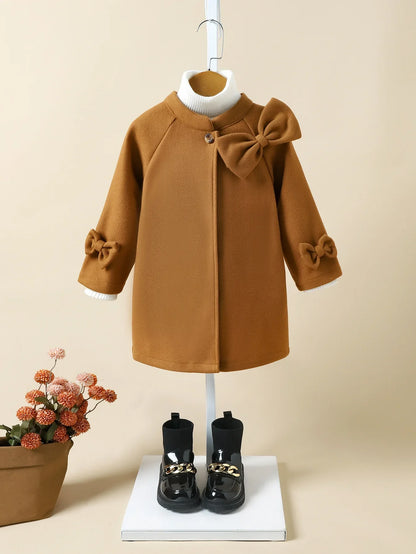 Children's Autumn/winter Women's Children Stand Collar Tweed Coat Fashion Jacket Bow Coat