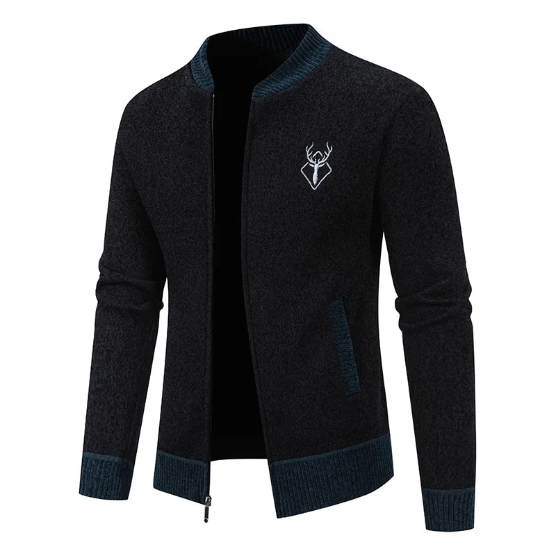Custom Logo Design Winter Cashmere Knit Cardigan Coat Embroidery Men'S Zipper Slim-Fit Cotton Male Men Jacket Knitted Sweater