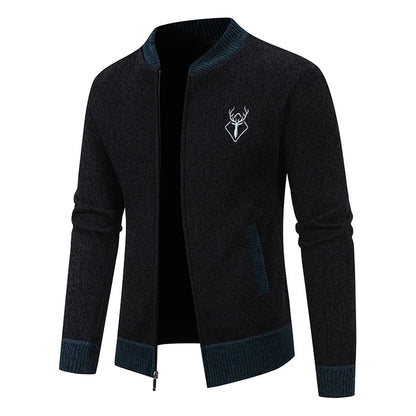 Custom Logo Design Winter Cashmere Knit Cardigan Coat Embroidery Men'S Zipper Slim-Fit Cotton Male Men Jacket Knitted Sweater