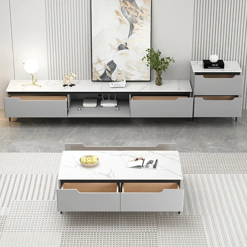 Modern Contemporary Style Wood TV Stand with Sintered Stone Top Easy to Clean for Living Room Small Apartment