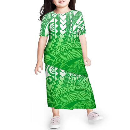Personal Customized Baby Girls Dress Hawaii Samoa Polynesian Toddler Kids Clothing Puletasi O-neck Party Dresses for Children