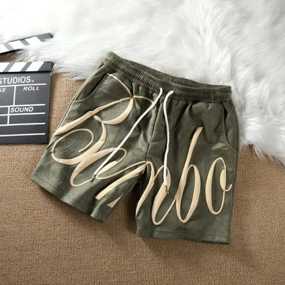 Men's Shorts Foam Letters Print Drawstring Loose Casual Pants Men Women Couple Beach Holiday Shortpant