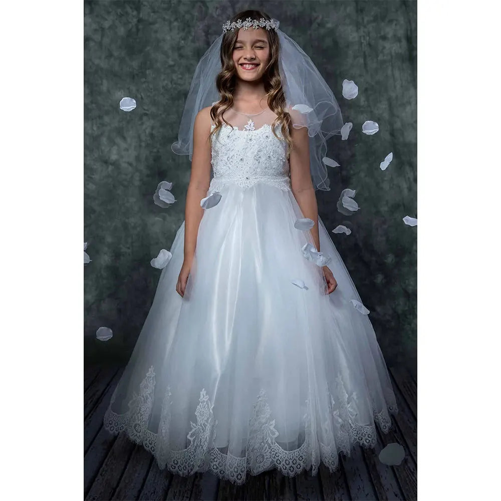 Ready Shipping Online Wholesale Hot Sell Children Special Occasion Wedding Party Sleeveless Round Neck a Line Flower Girls Dress