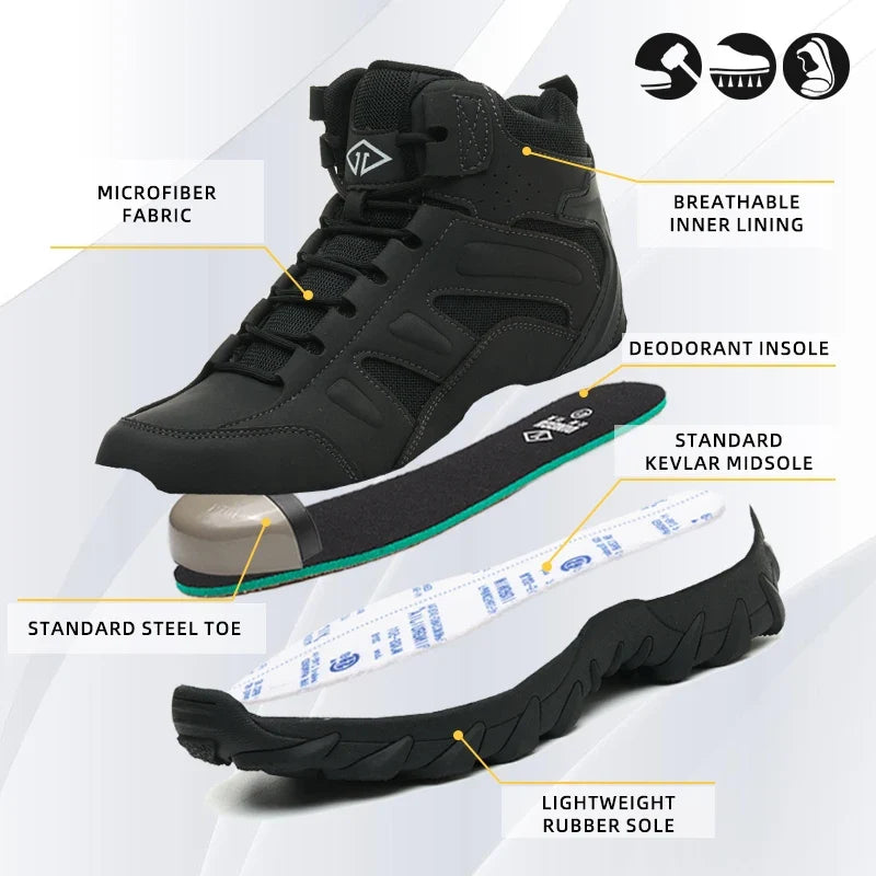 Men's Steel Toe Safety Shoes, Microfiber Upper Rubber Sole, Anti-slip Wear-resistant Breathable Working Shoes for Men