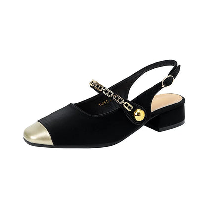 2026 Summer New Women One Strap Color Block Closed Toe Sandals square Toe Backless Low Heel Casual Shoes